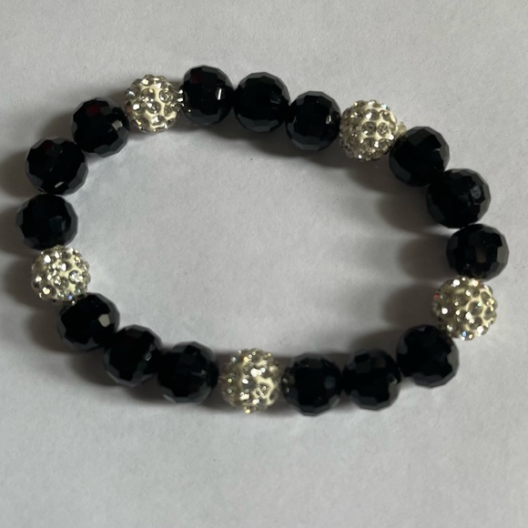 Black & Rhinestone Beaded Stretch Bracelet - Picture 3 of 5